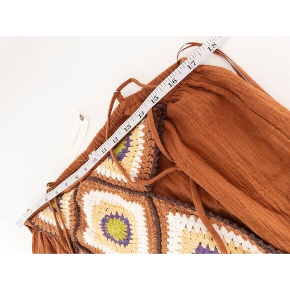 NEW By Anthropologie Boho Crochet Twofer Jumpsuit Rust Cream backless - Picture 11 of 14